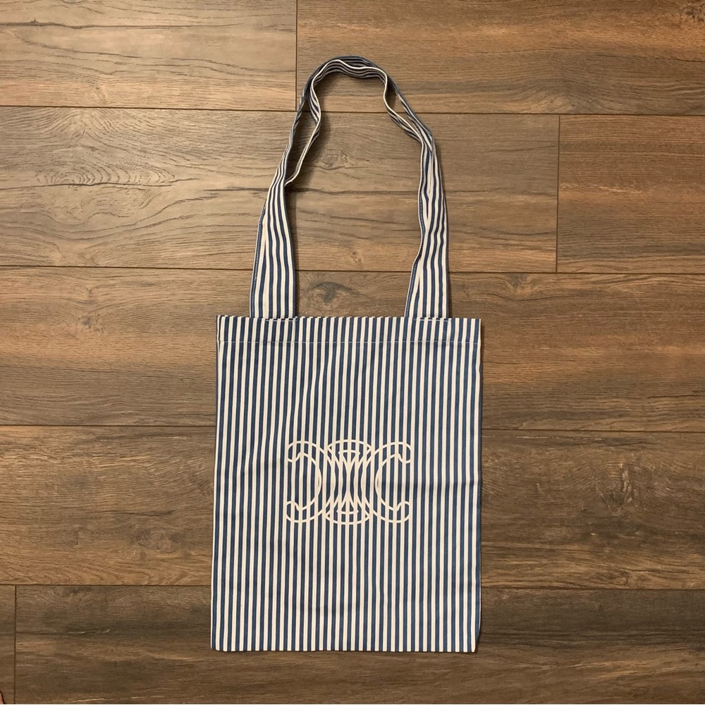 Celine Triomphe Shopping Tote Bag with Blue / White Vertical Stripes